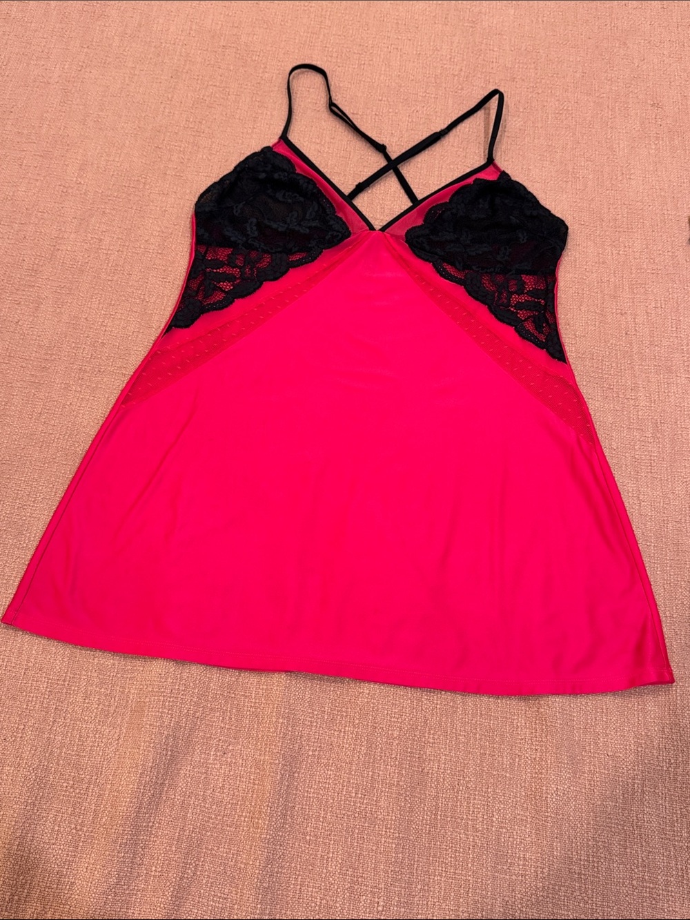 Hot Pink Chemise / négligé with Black Lace Trim